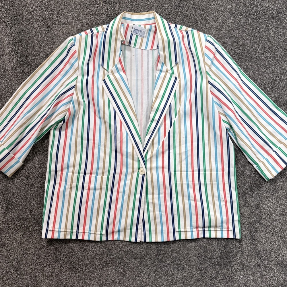Vintage Cape Cod Match Mates Multi Stripe Blazer Jacket Made in USA White L/XL